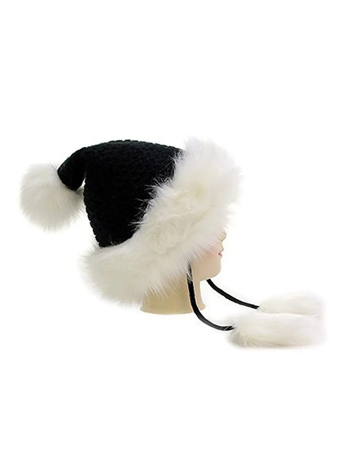 Super Furry Vegan Woven Santa Pom Pom Fashion Beanie Hat