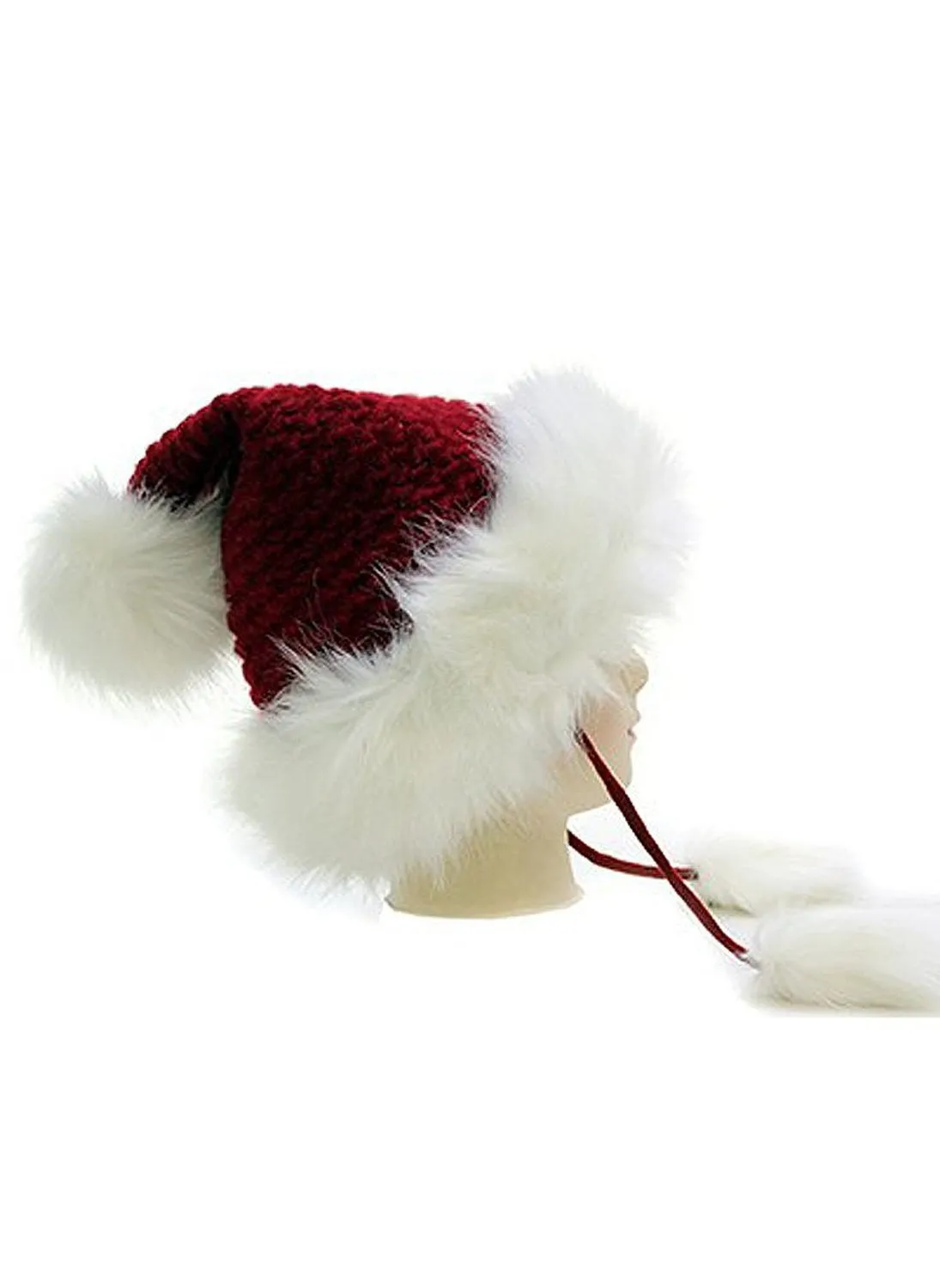 Super Furry Vegan Woven Santa Pom Pom Fashion Beanie Hat