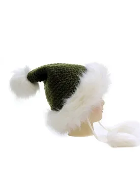 Super Furry Vegan Woven Santa Pom Pom Fashion Beanie Hat