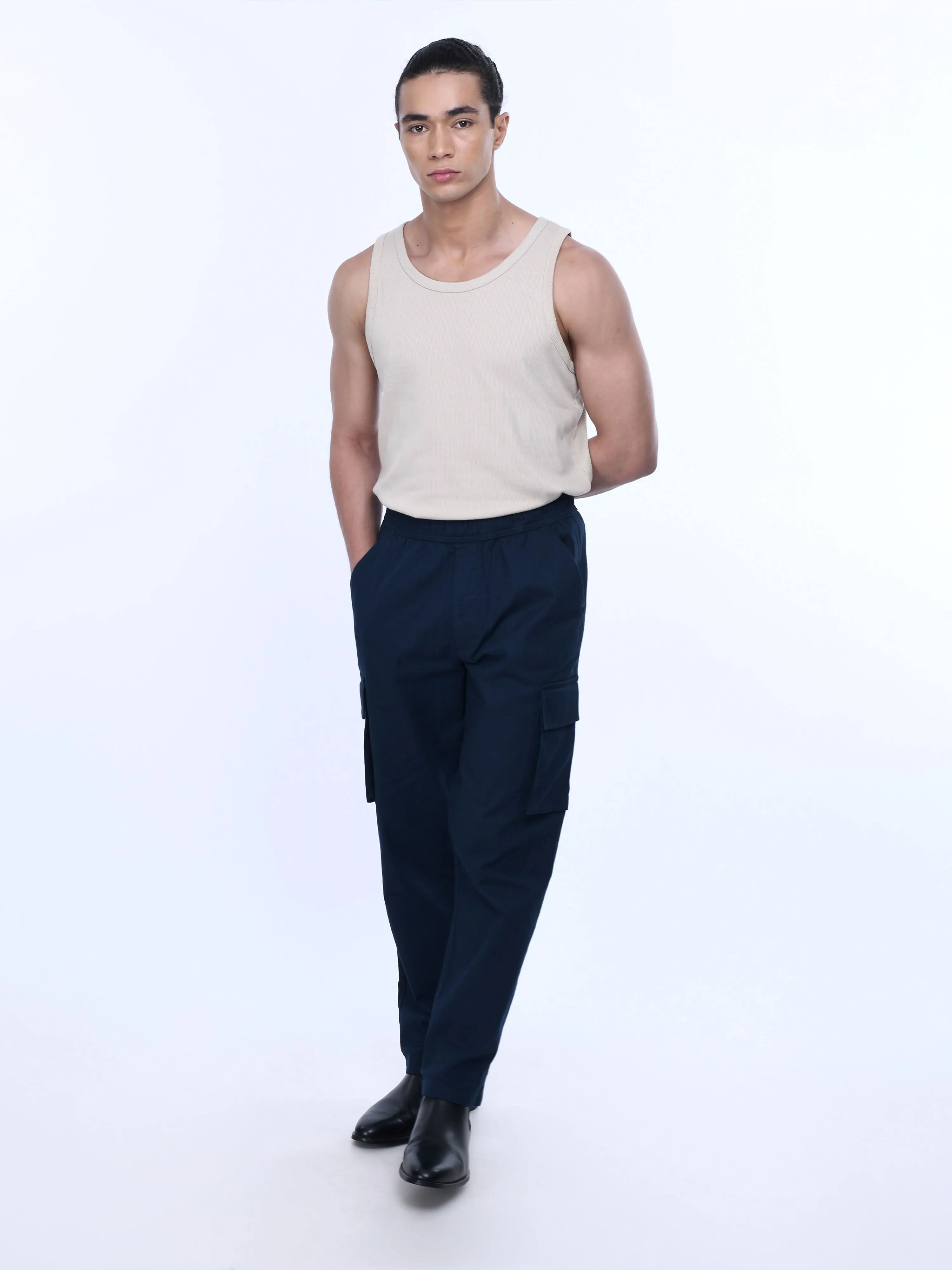 Textured Relaxed Flexiwaist Navy Cargo