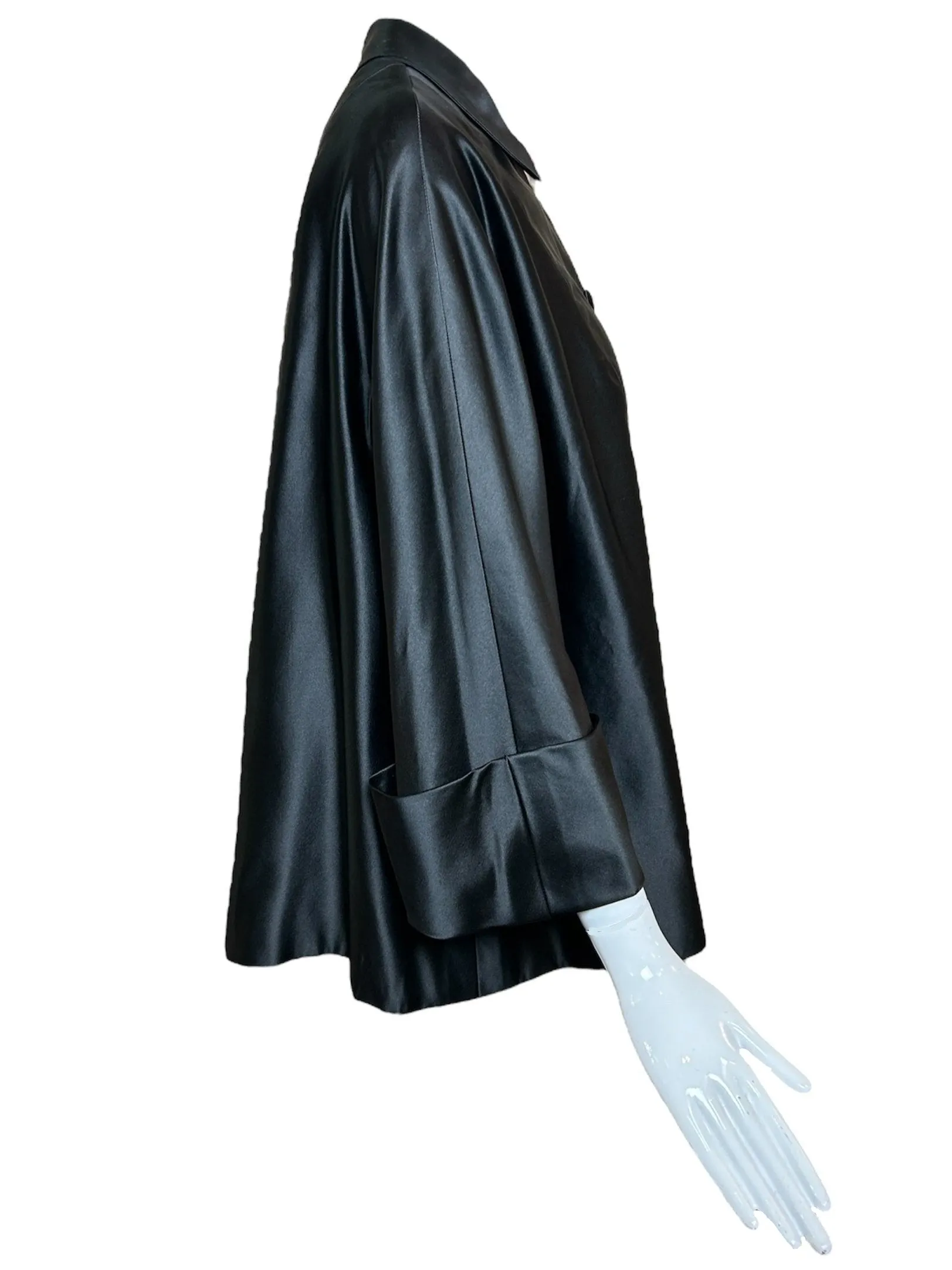 Traina-Norell 1950s Black Silk Satin Swing-Coat