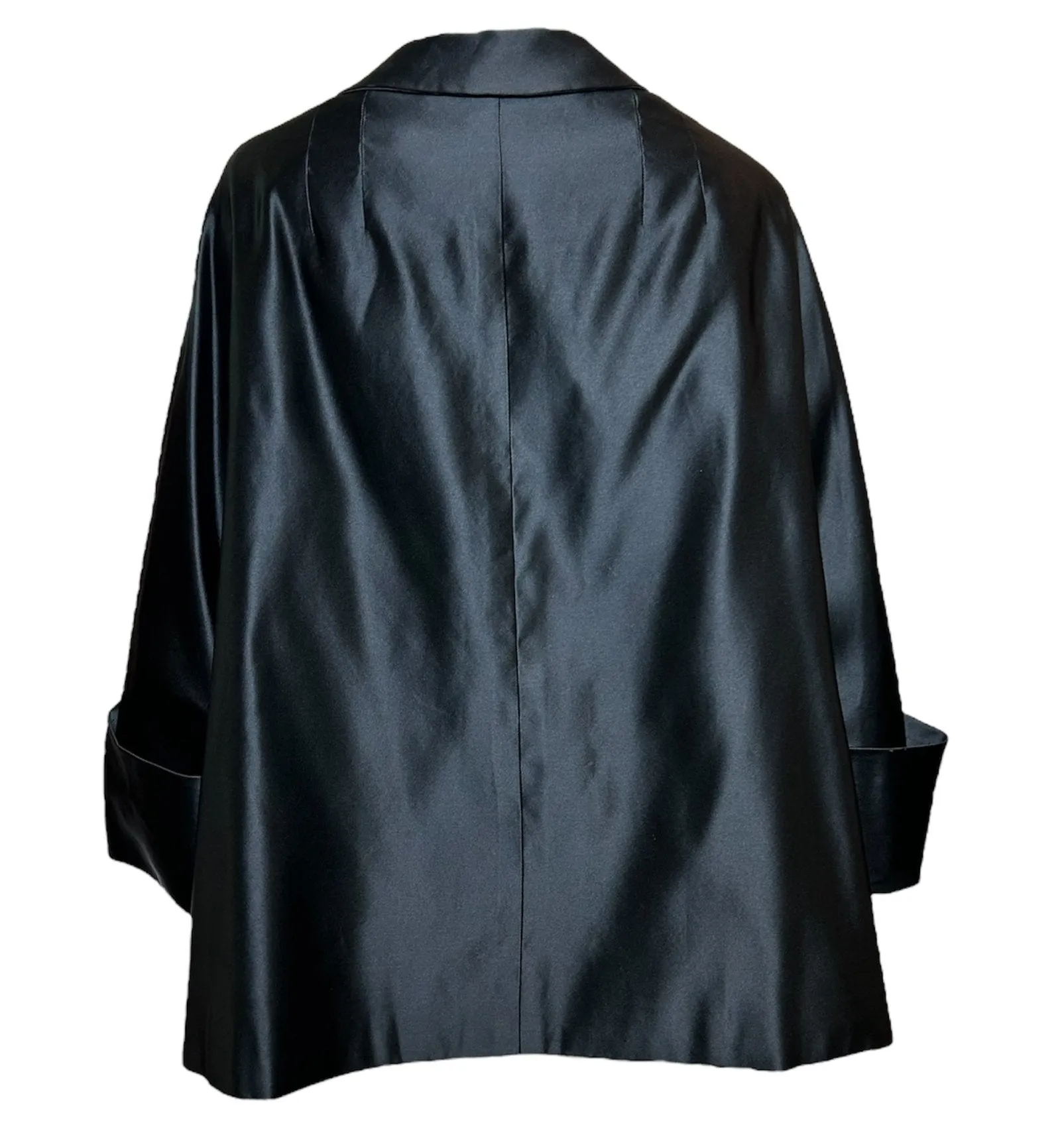 Traina-Norell 1950s Black Silk Satin Swing-Coat