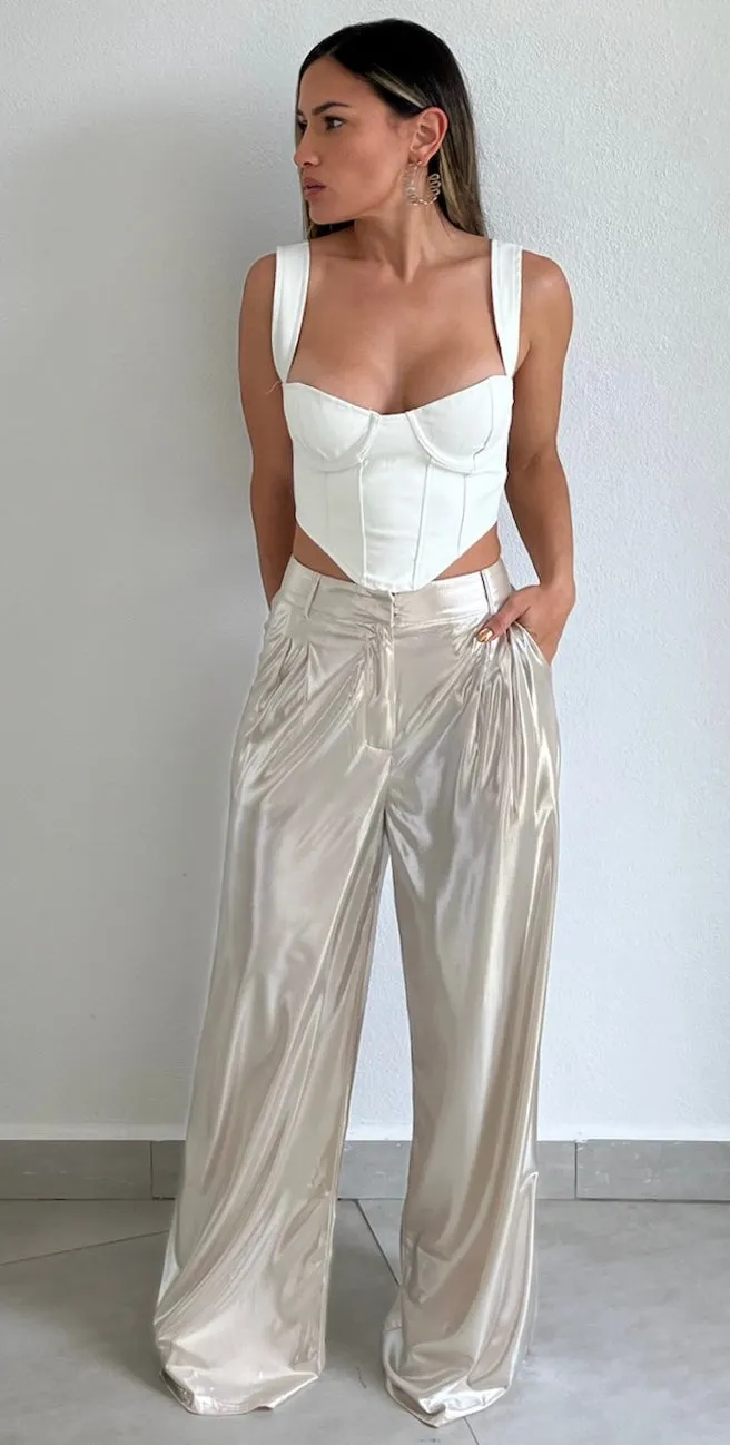 Turn Up Metallic Champagne Trouser Pants