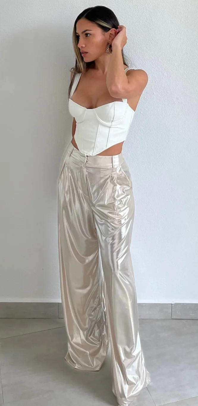 Turn Up Metallic Champagne Trouser Pants