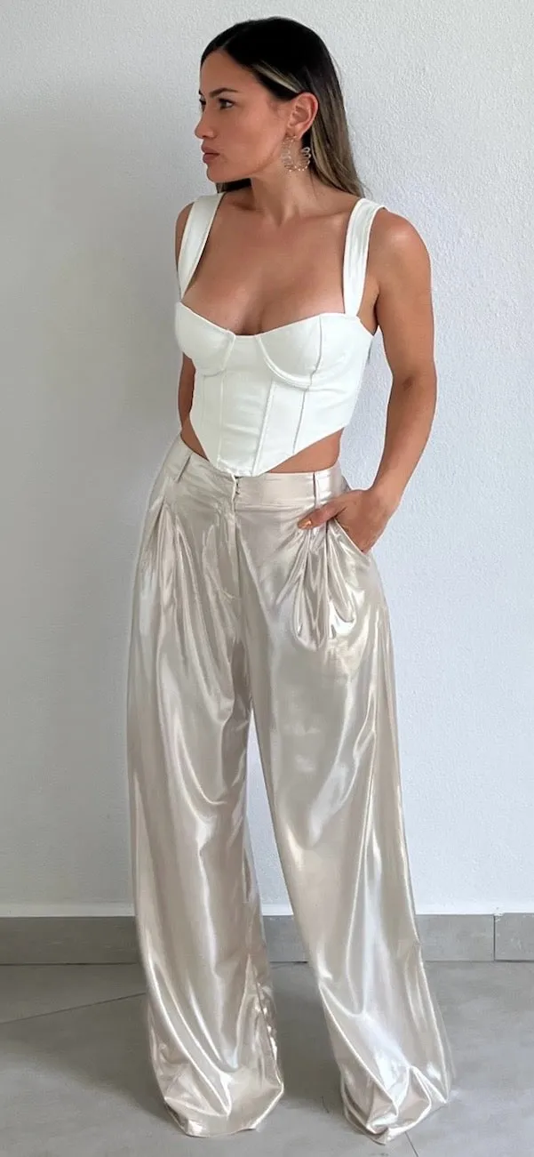 Turn Up Metallic Champagne Trouser Pants