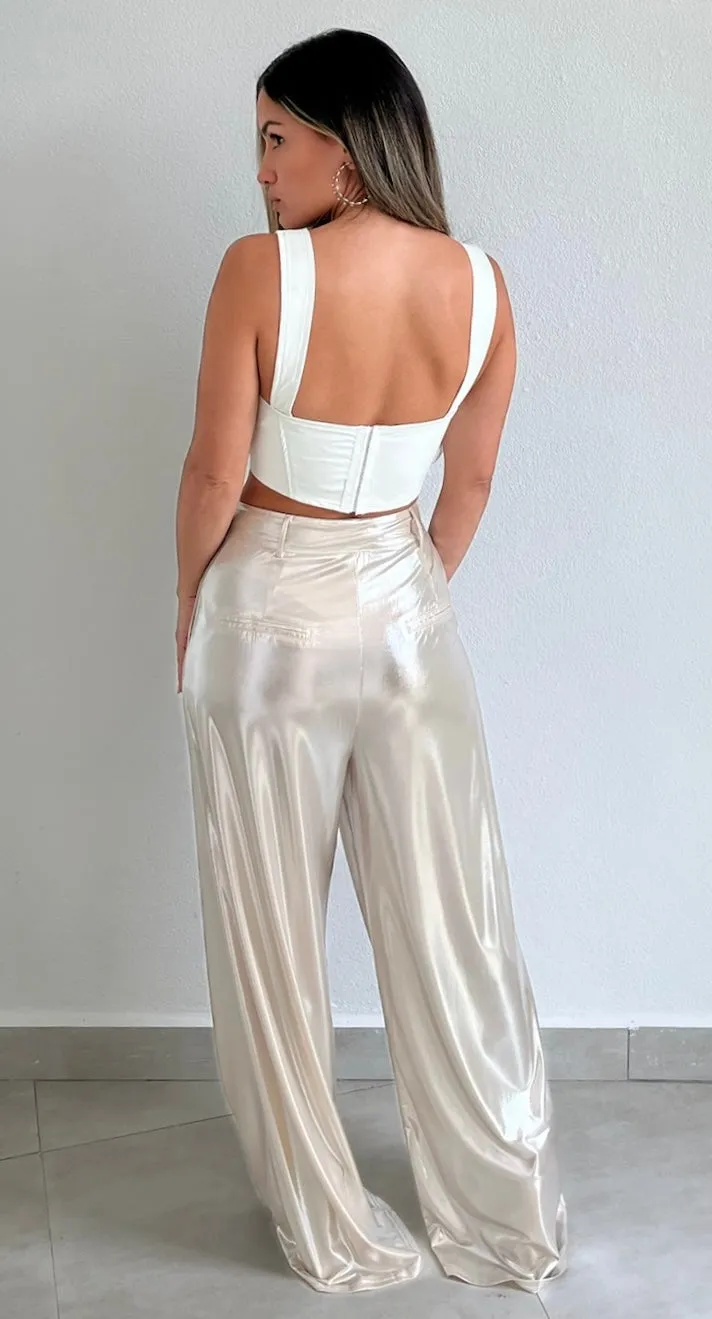 Turn Up Metallic Champagne Trouser Pants