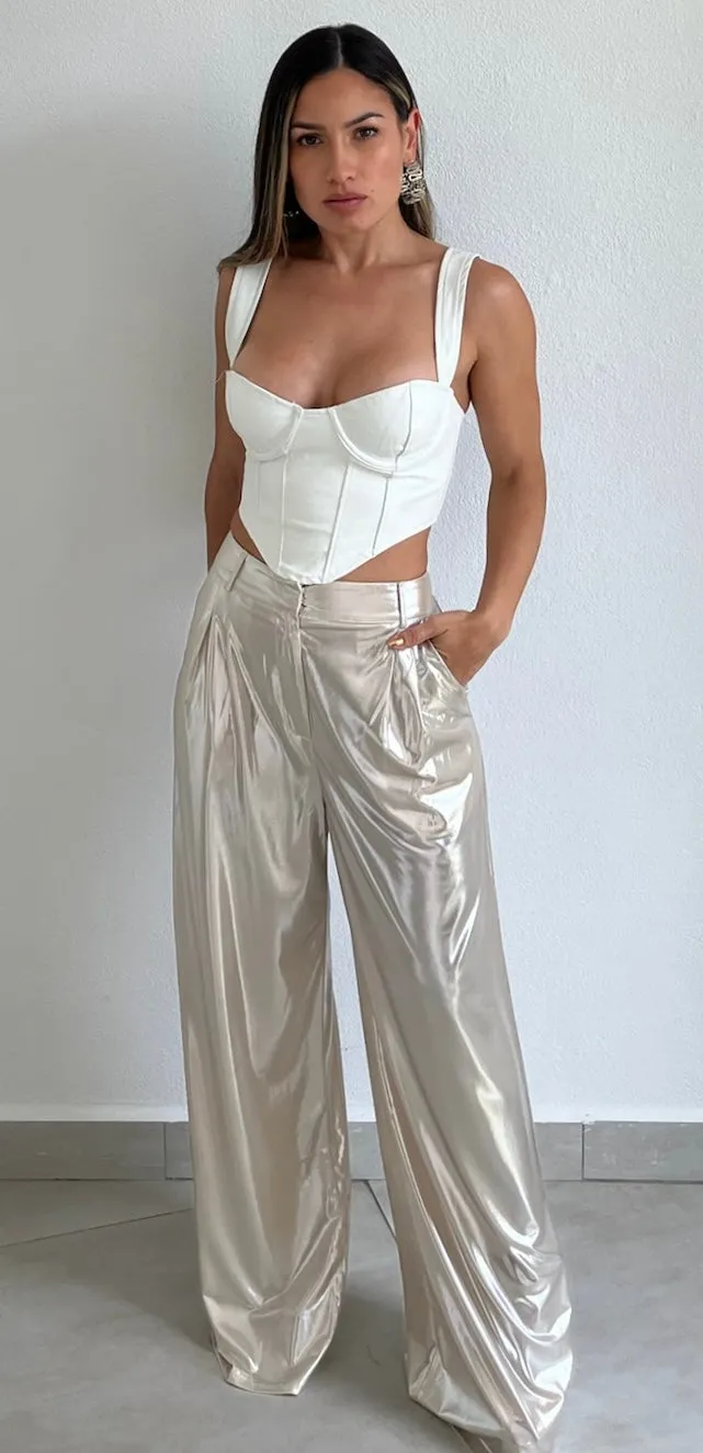 Turn Up Metallic Champagne Trouser Pants