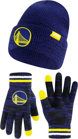 Ultra Game NBA Official Men's Super Soft Winter Beanie Knit Hat with Extra Warm Touch Screen Gloves, Golden State Warriors, Team Color|Golden State Warriors