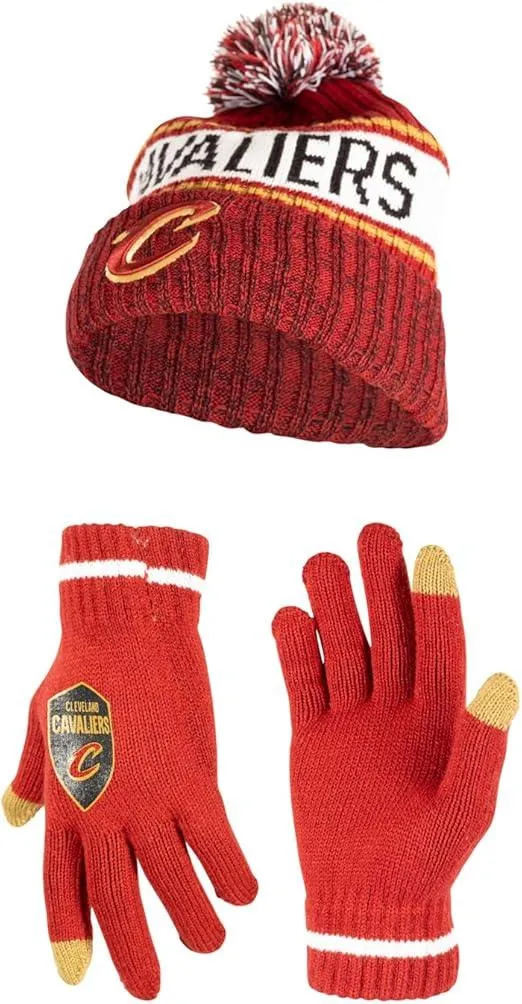 Ultra Game NBA Official Men’s Super Soft Winter Beanie Knit Hat With Extra Warm Touch Screen Gloves - Unisex, Cleveland Cavaliers, Team Color, 1SIZE|Cleveland Cavaliers