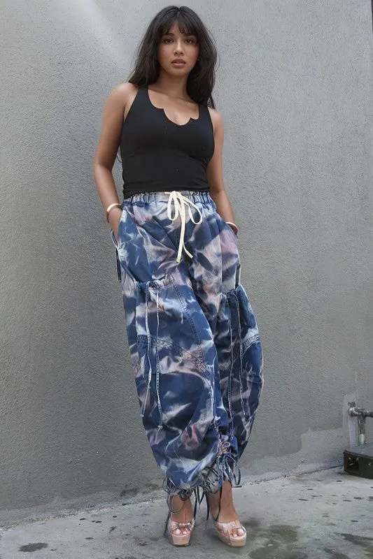 Urban Chic Drawstring Denim Cargo Pants