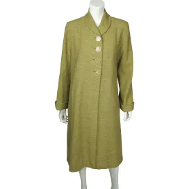 Vintage 1950s Coat Green Herringbone Tweed Wool Ladies Size M L