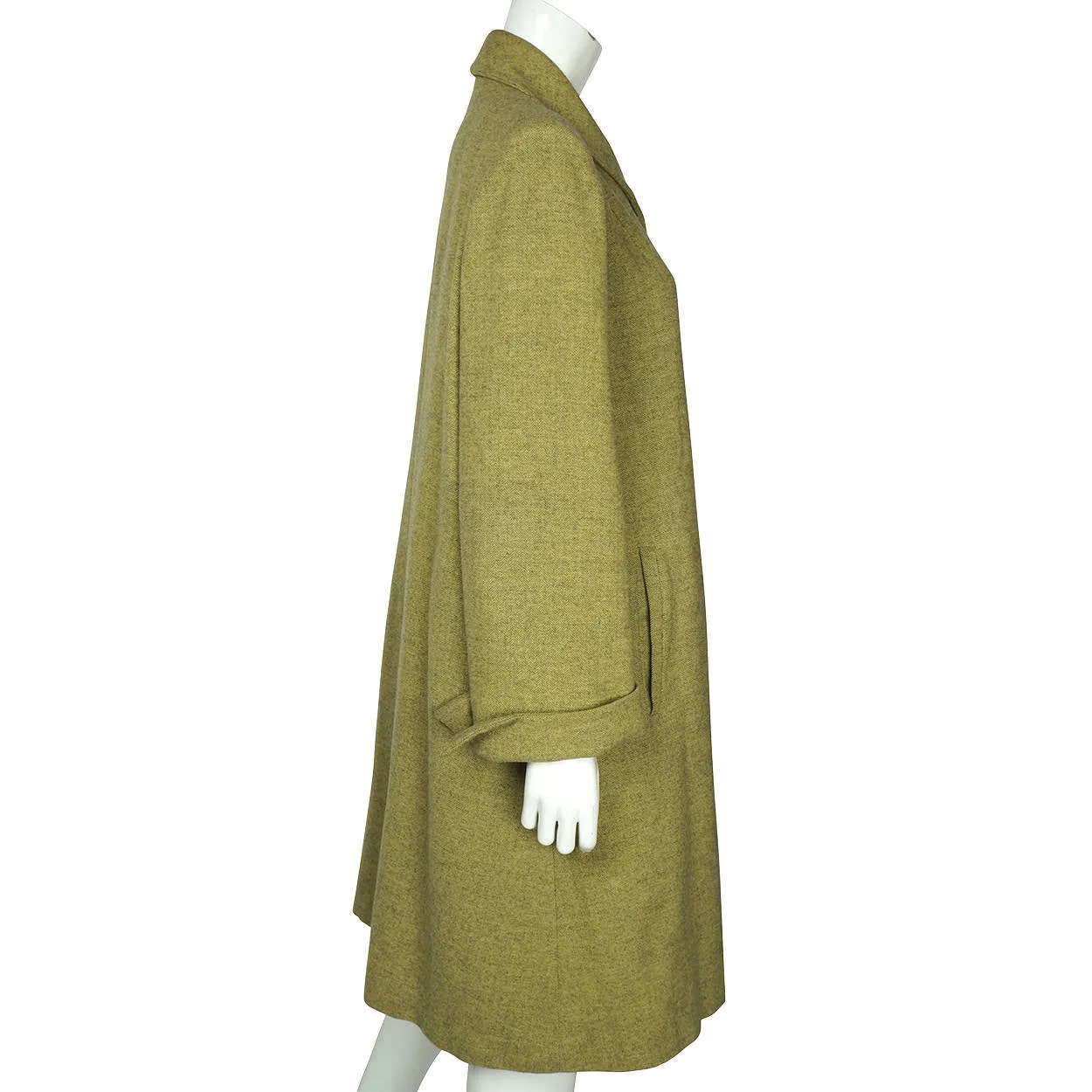 Vintage 1950s Coat Green Herringbone Tweed Wool Ladies Size M L