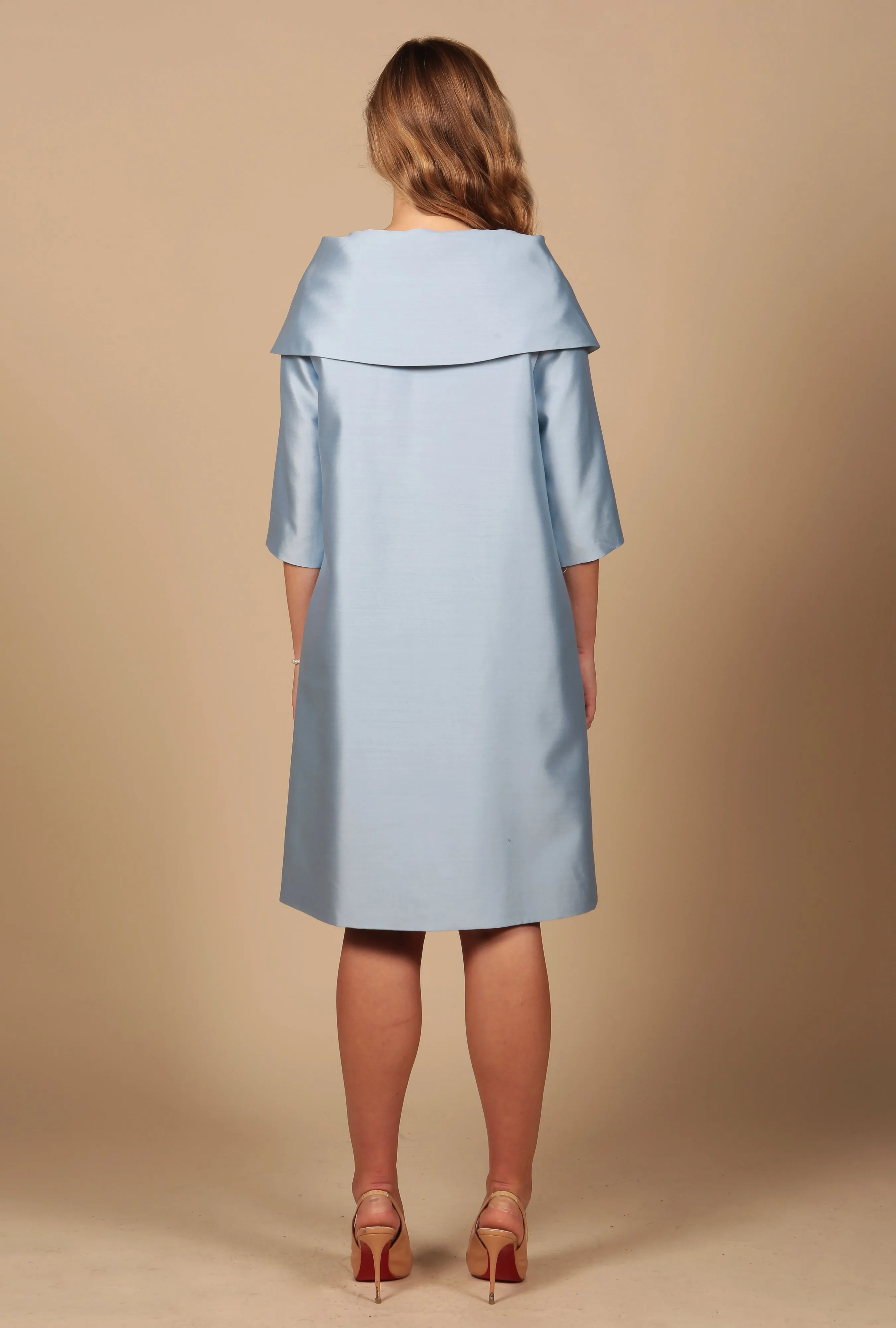 'Waldorf' Silk and Wool Dress Coat in Blu