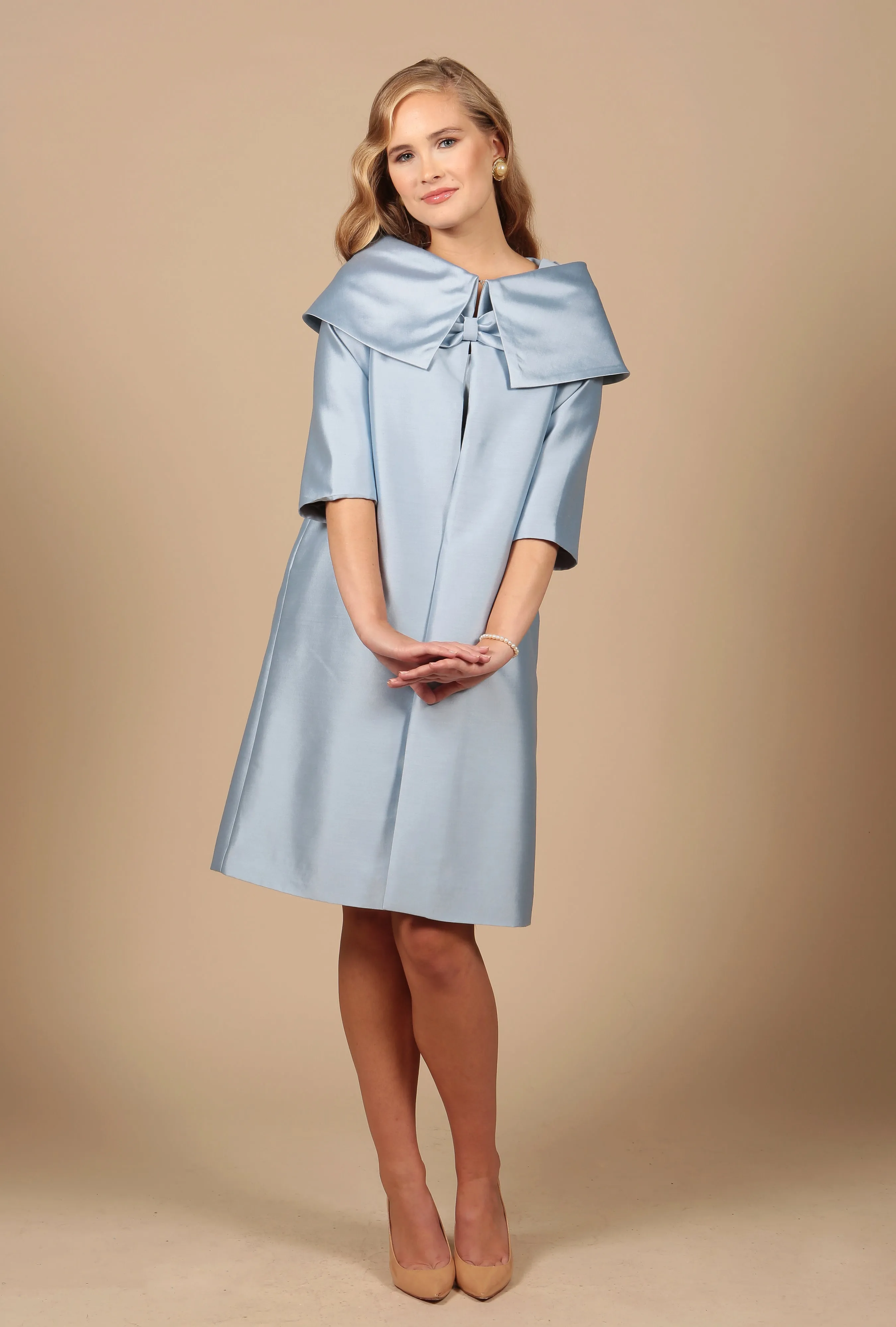 'Waldorf' Silk and Wool Dress Coat in Blu