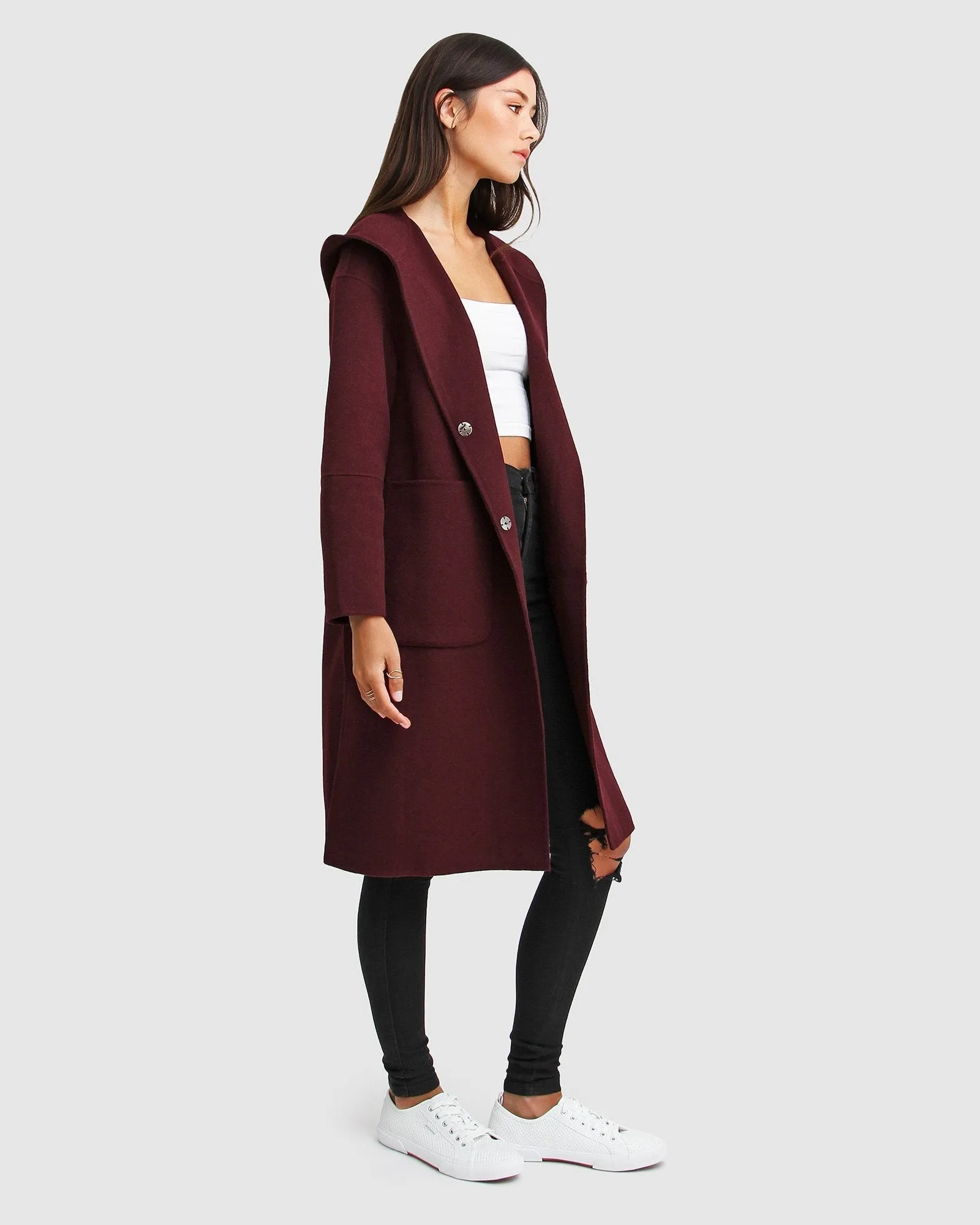 Walk This Way Wool Blend Oversized Coat  - Aubergine