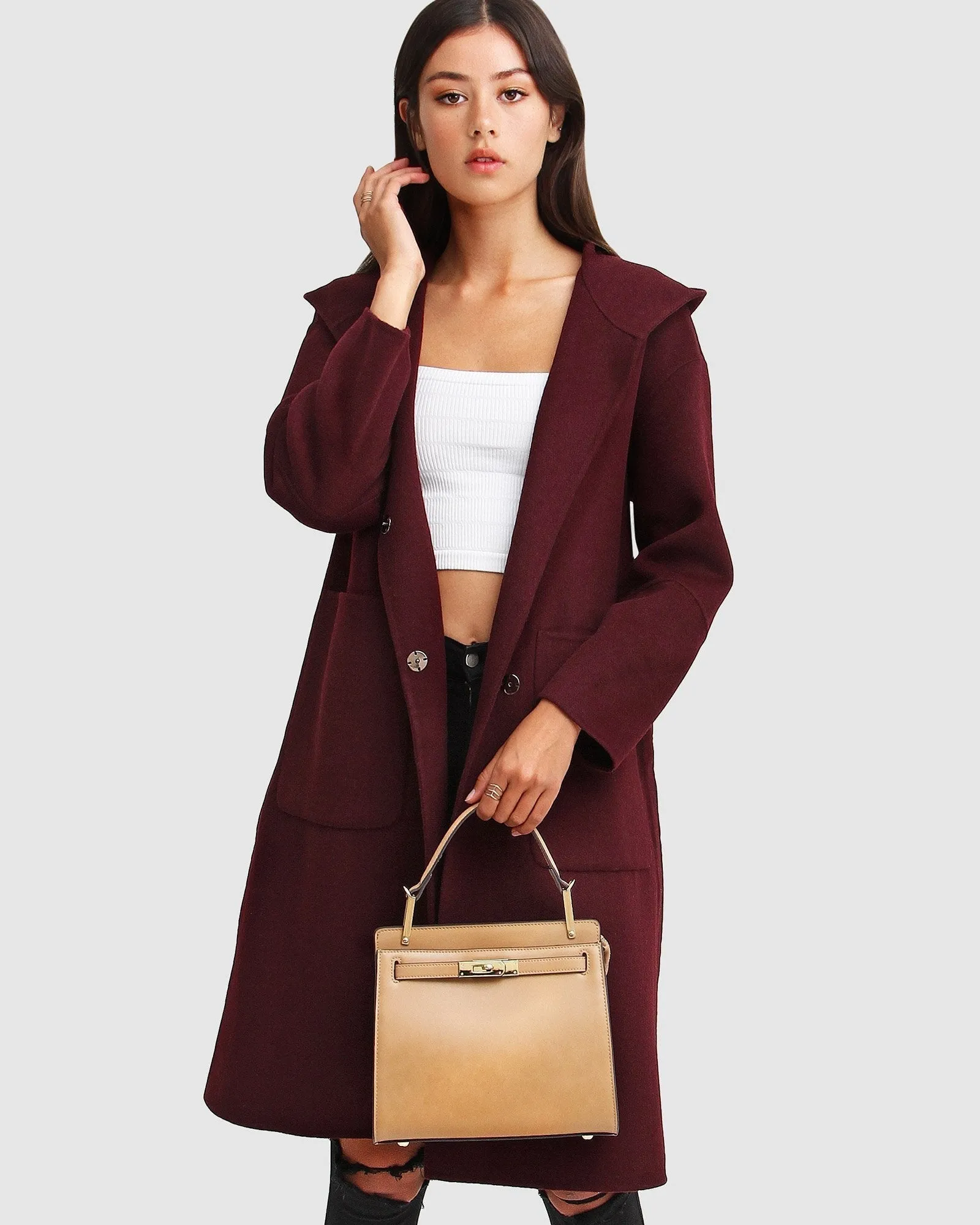 Walk This Way Wool Blend Oversized Coat  - Aubergine