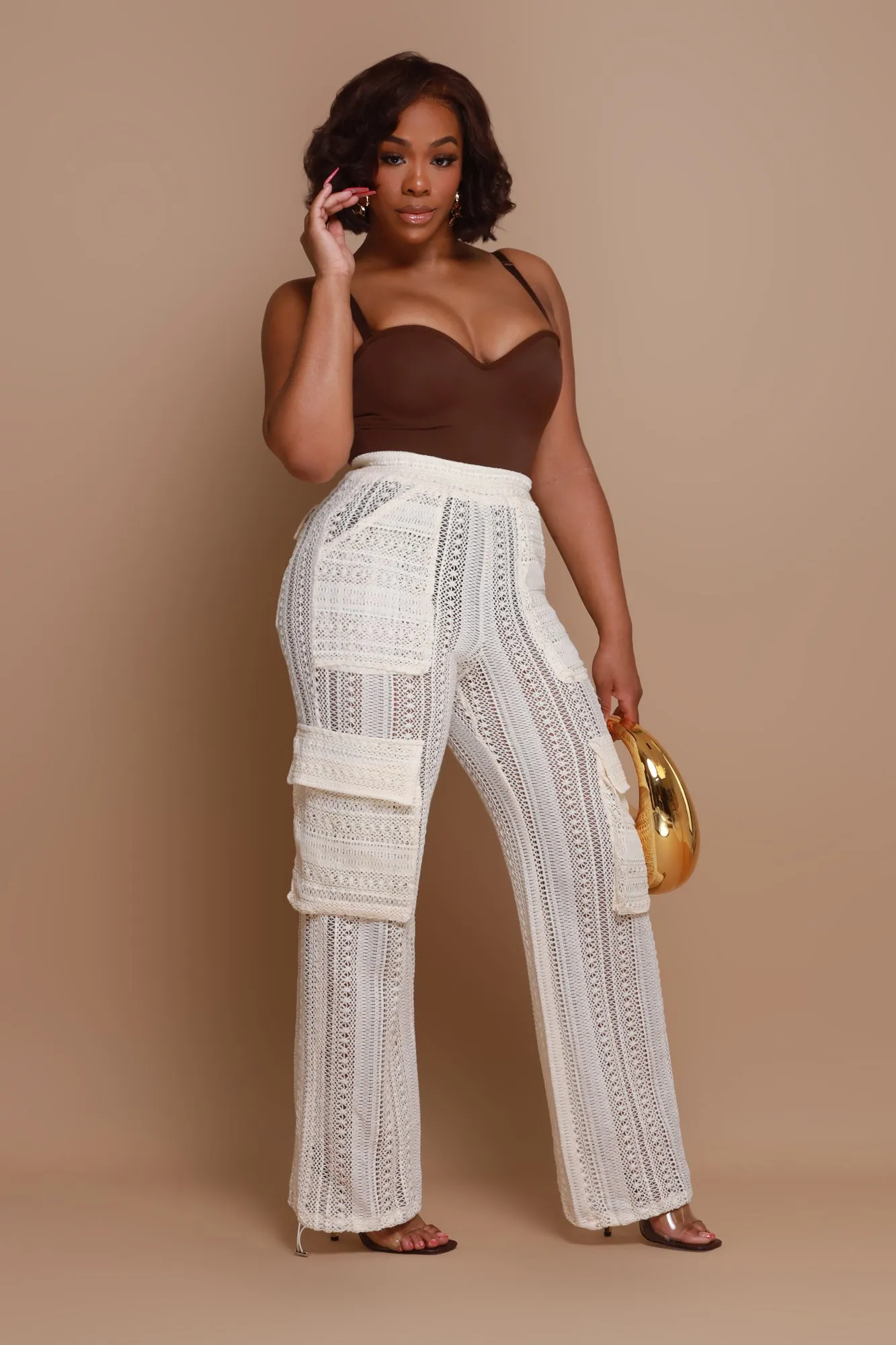 What To Say Lace Cargo Pants - Cream