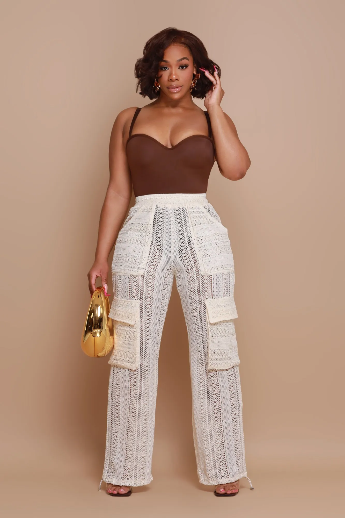 What To Say Lace Cargo Pants - Cream