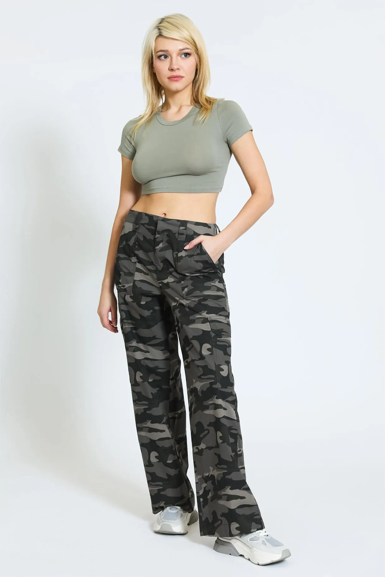 WIDE LEG Cargo Pant - OLIVE CAMO