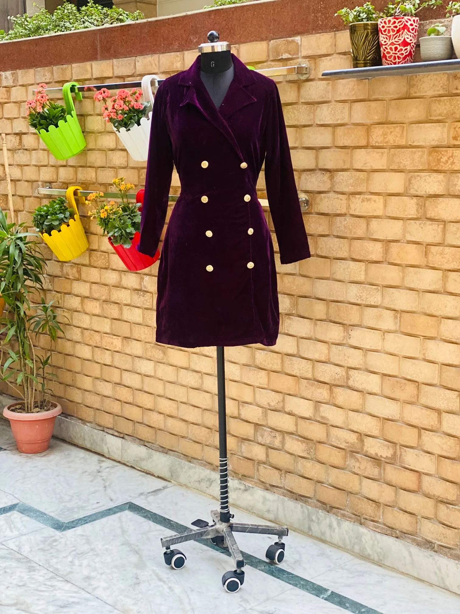 Wine Velvet Coat Dress