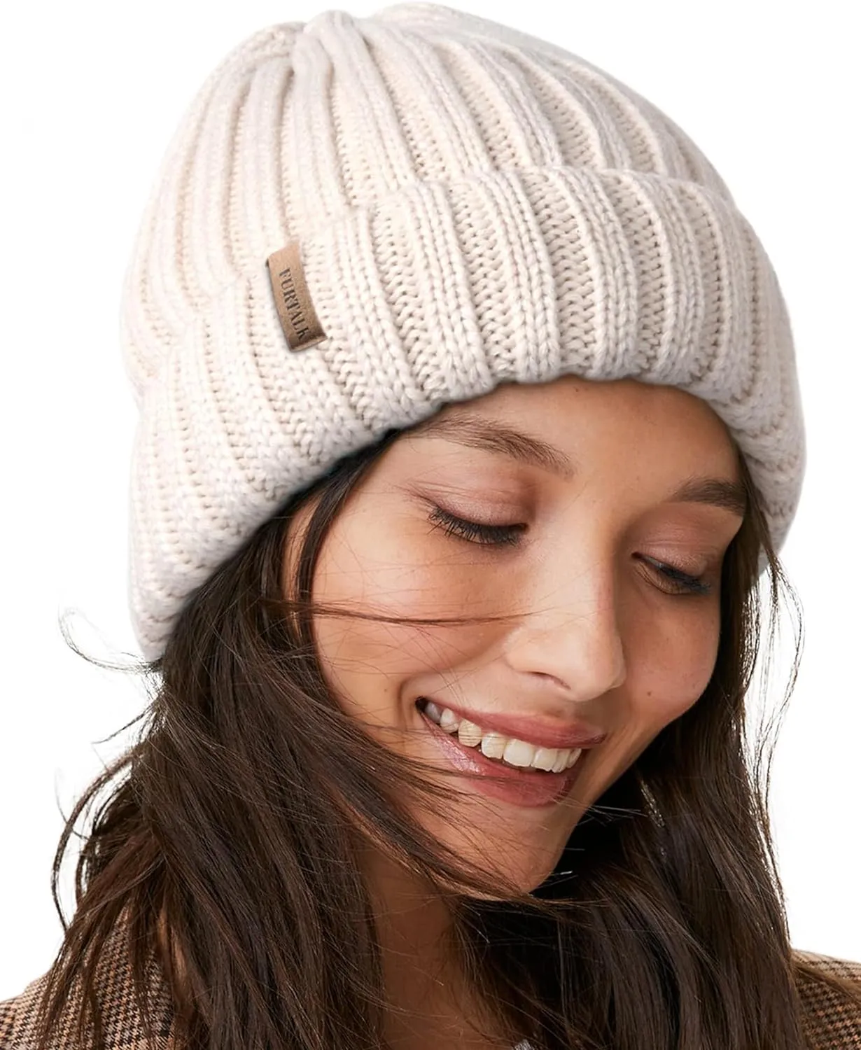 Winter Hats for Women Fleece Lined Beanie Knit Chunky Snow Cap 2 Pcs