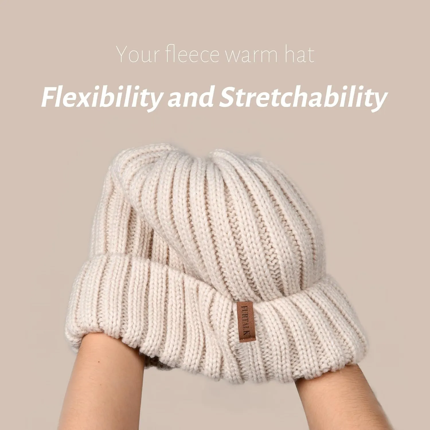 Winter Hats for Women Fleece Lined Beanie Knit Chunky Snow Cap 2 Pcs