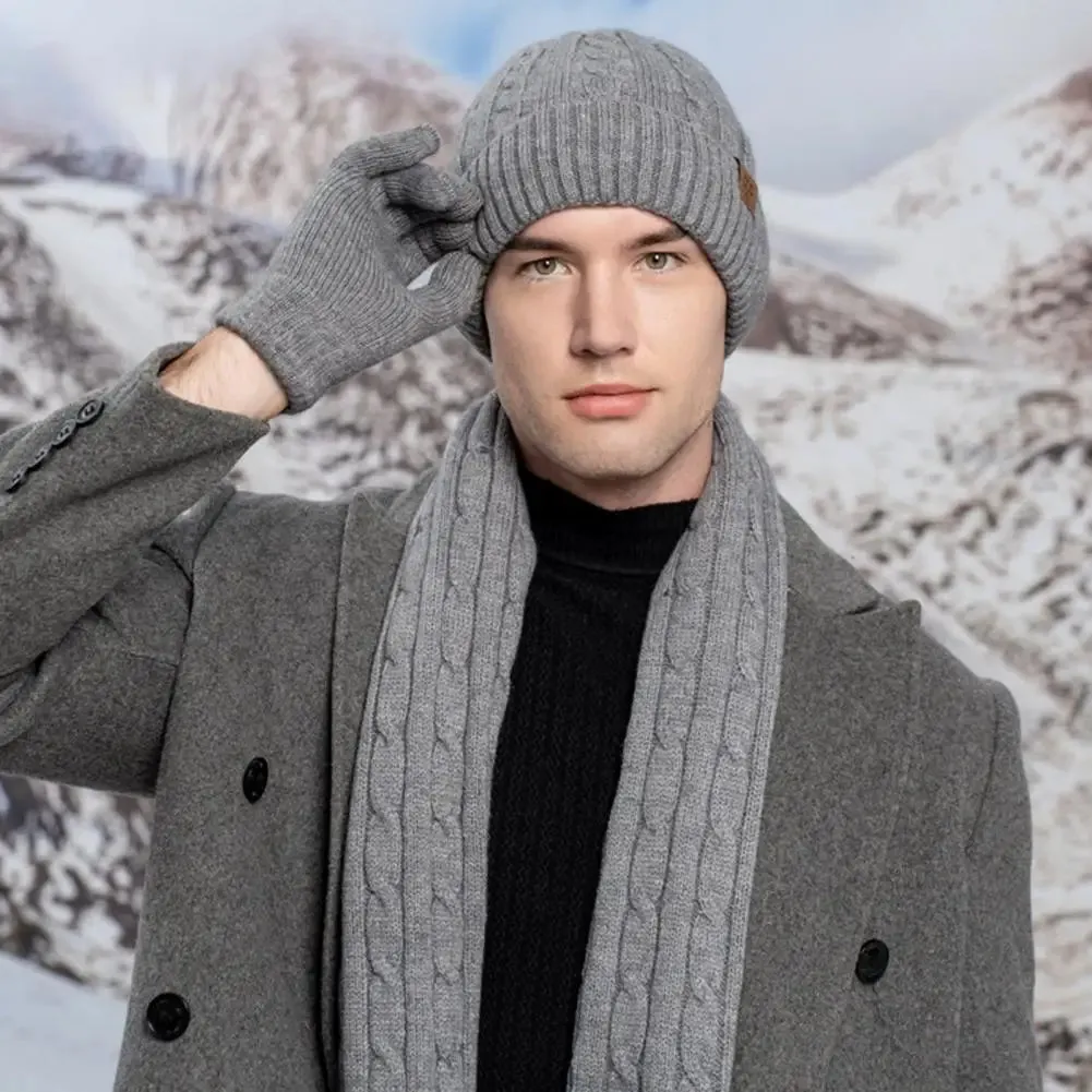 Winter Warm Hats Scarf for Men with Gloves Set