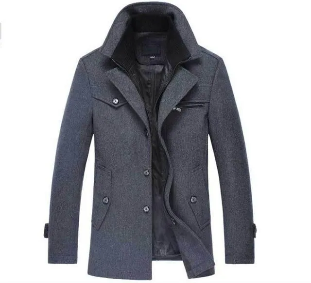 Winter Wool Coat Slim Fit Jackets Men Casual Outerwear