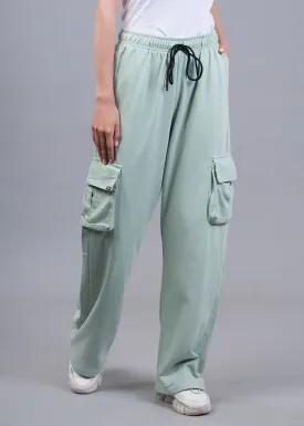 Women Premium Terry Cargo Pants - Mint Green