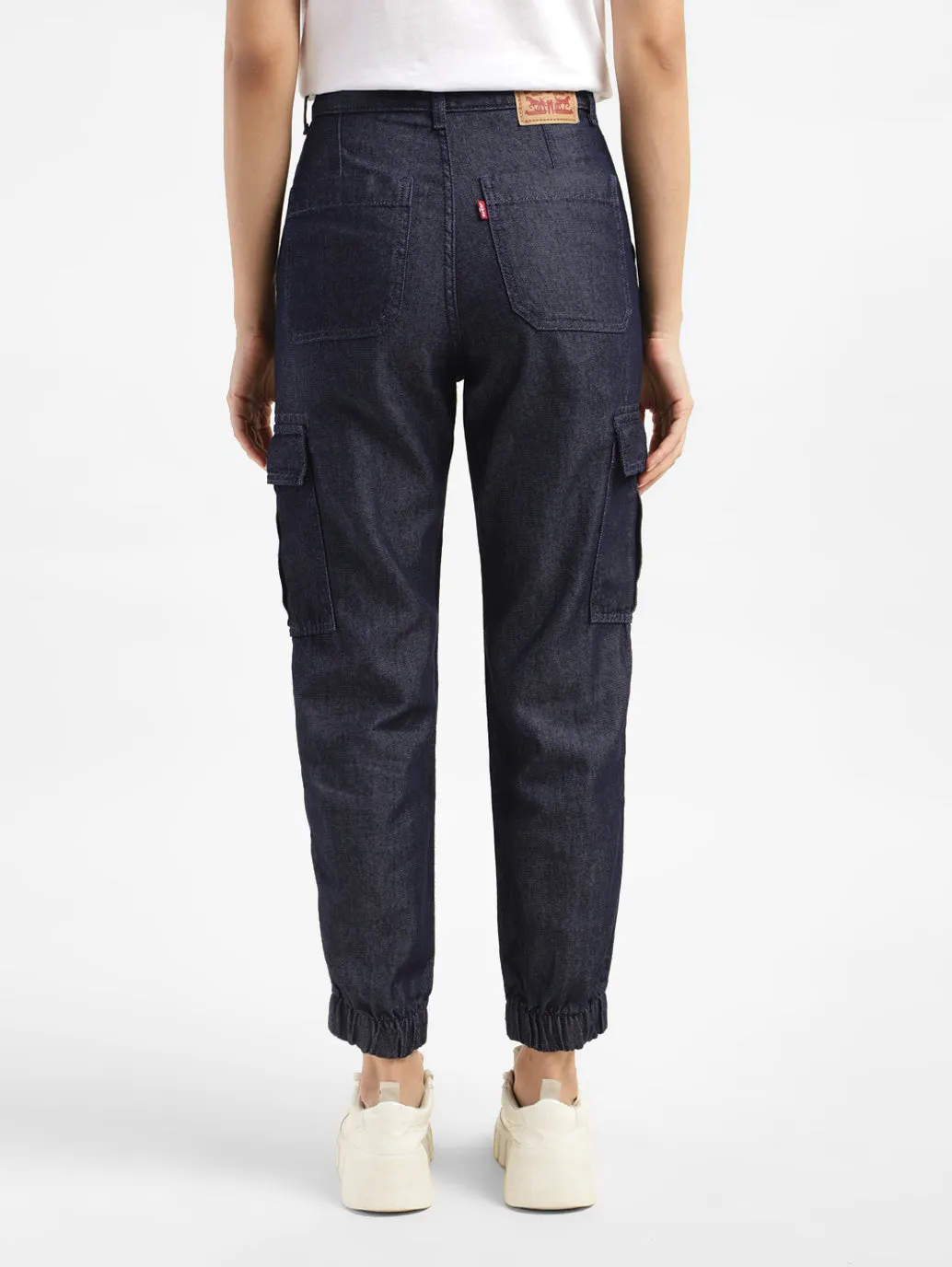 Women's Mid Rise Blue Cargo Trousers