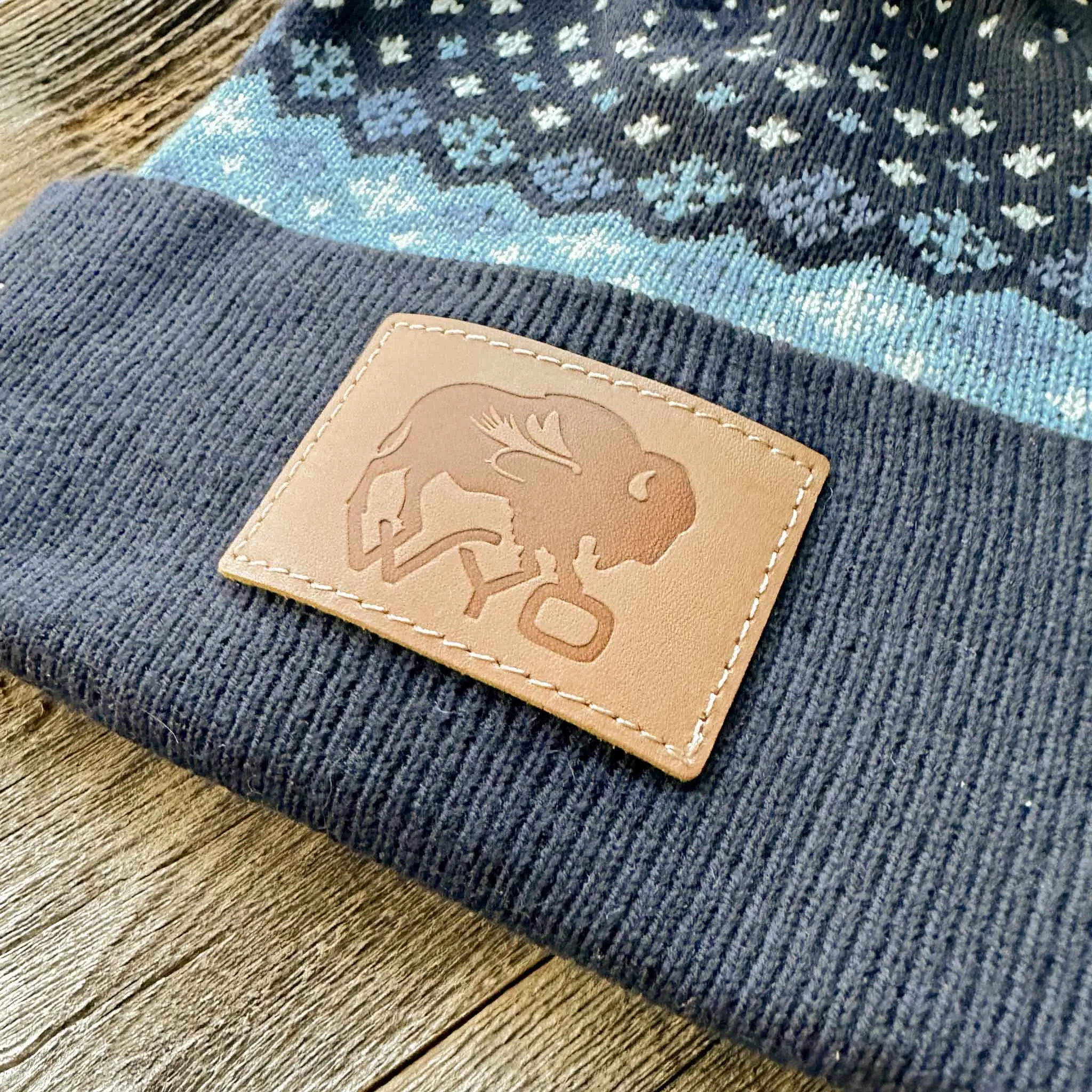 Wyo Fly Bison Pattern Pom Beanies