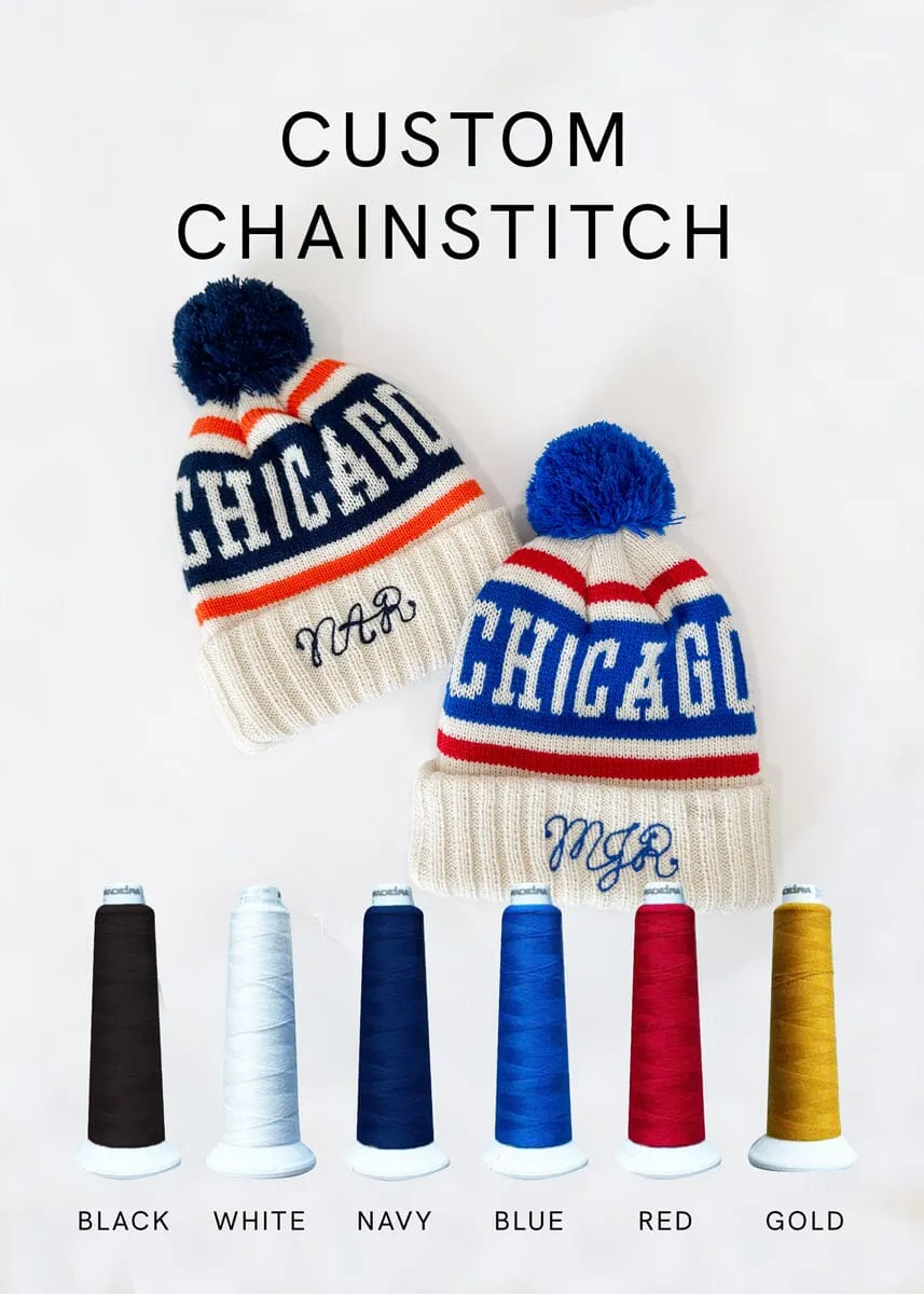 Youth Mad Hatter Chicago Pom Beanie - Black Script