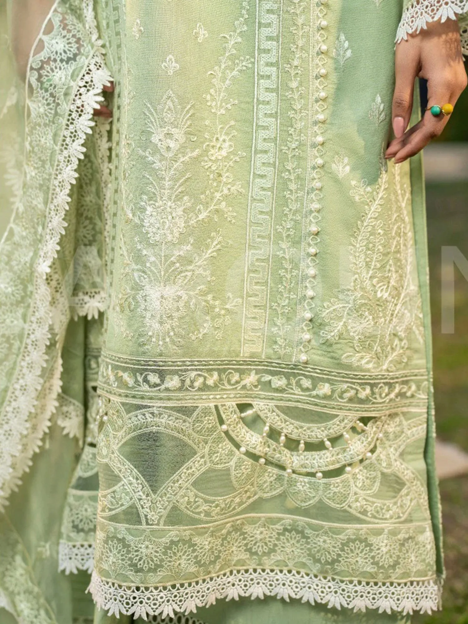 Zarqun Green Embroidered Luxury Khadi Net Suit (2420B)